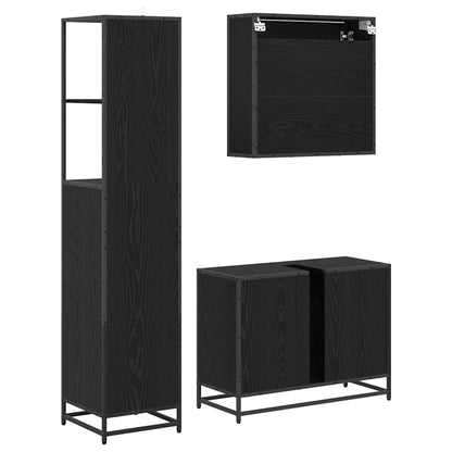 Bathroom Furniture Set 3 pcs Black Oak Engineered Wood
