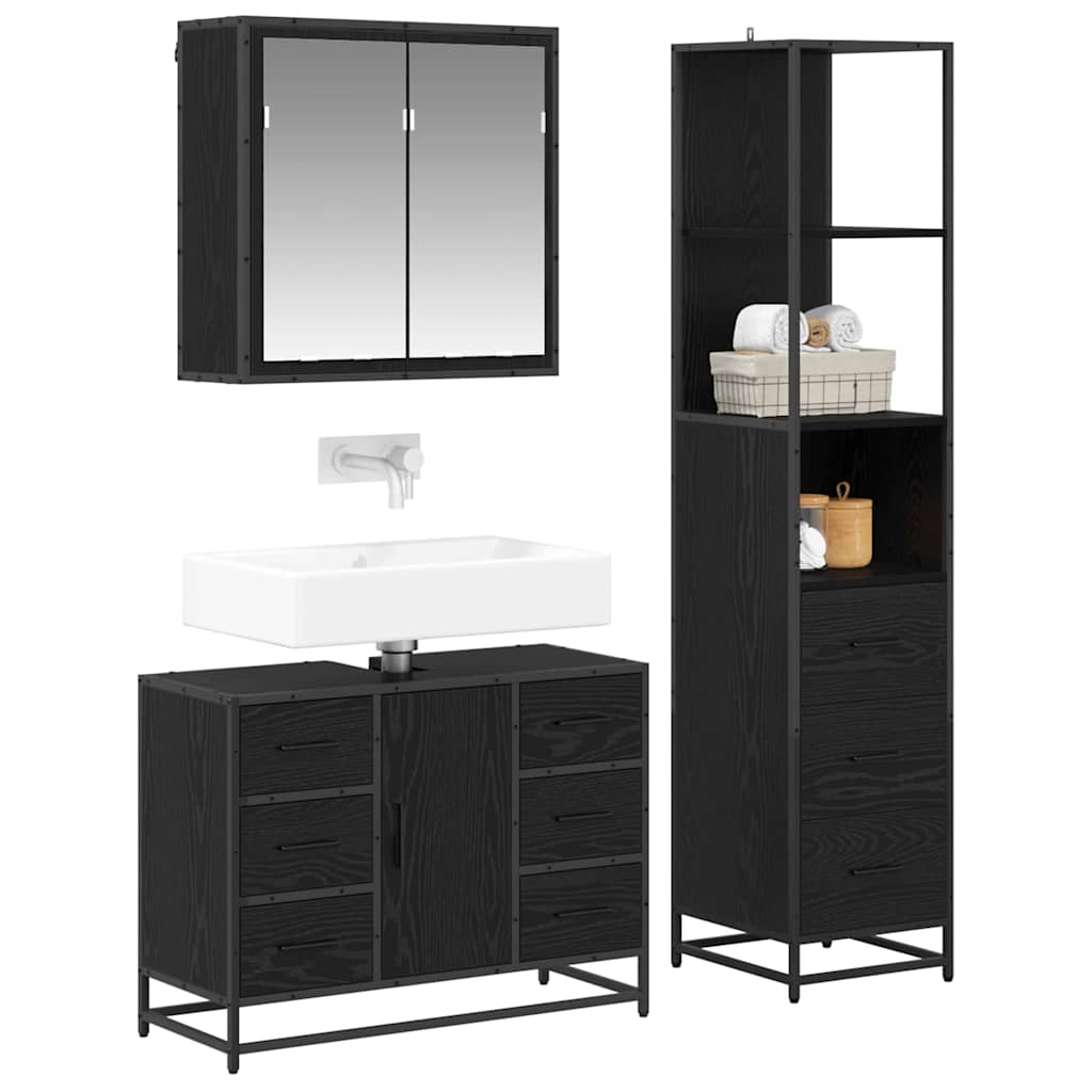 Bathroom Furniture Set 3 pcs Black Oak Engineered Wood
