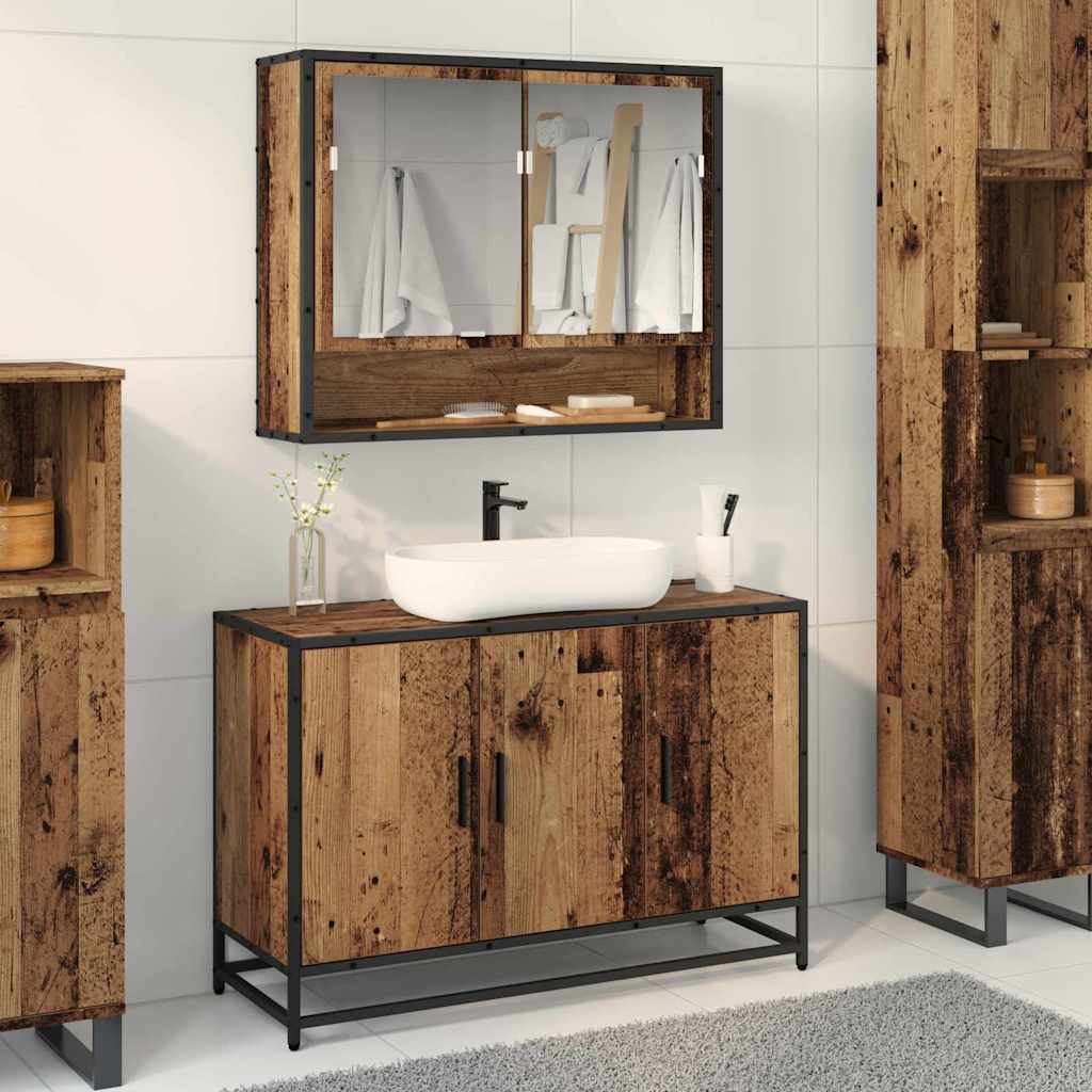 Bathroom Furniture Set with Door 2 pcs Old Wood Engineered Wood