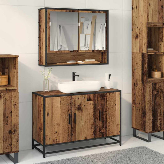 Bathroom Furniture Set with Door 2 pcs Old Wood Engineered Wood