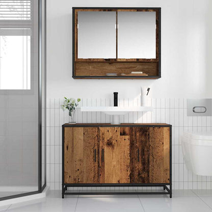 Bathroom Furniture Set with Door 2 pcs Old Wood Engineered Wood