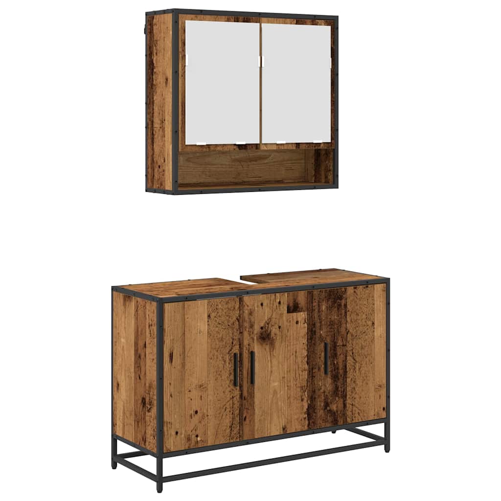 Bathroom Furniture Set with Door 2 pcs Old Wood Engineered Wood