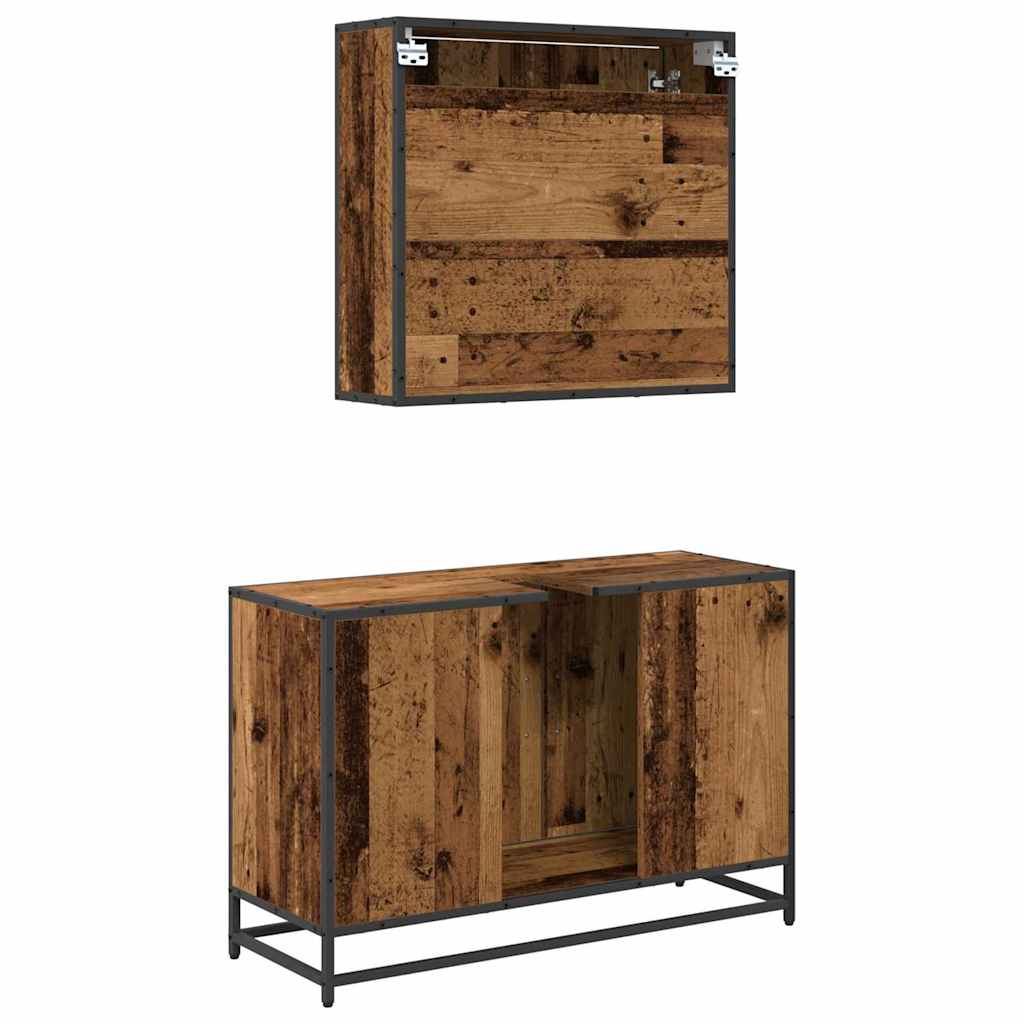 Bathroom Furniture Set with Door 2 pcs Old Wood Engineered Wood