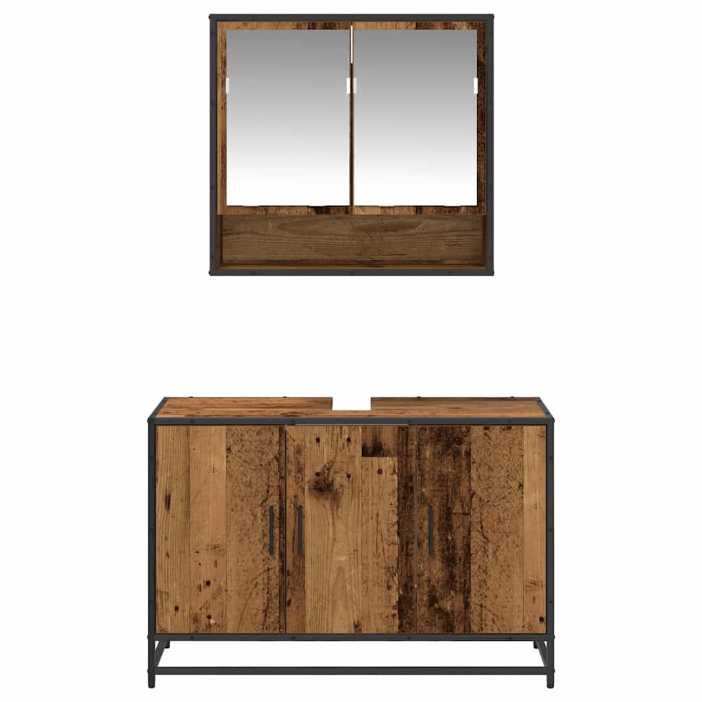 Bathroom Furniture Set with Door 2 pcs Old Wood Engineered Wood
