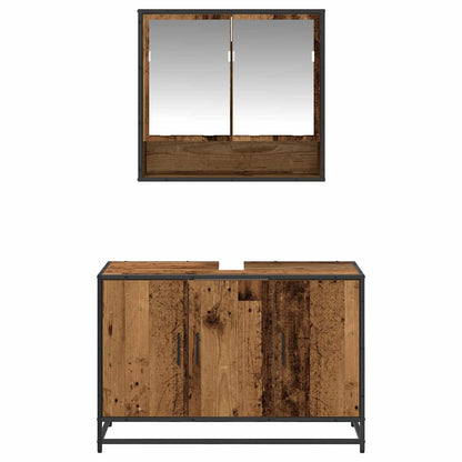 Bathroom Furniture Set with Door 2 pcs Old Wood Engineered Wood