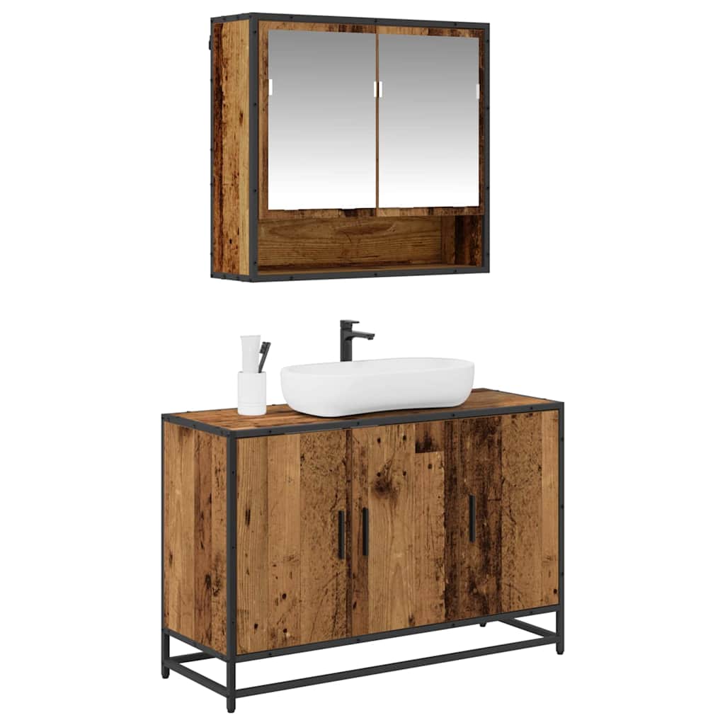 Bathroom Furniture Set with Door 2 pcs Old Wood Engineered Wood