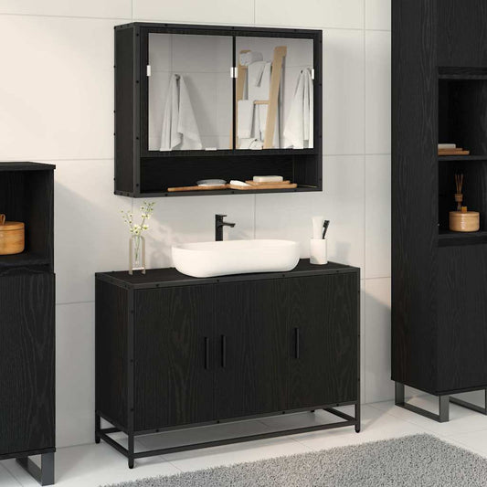 Bathroom Furniture Set 2 pcs Black Oak Engineered Wood