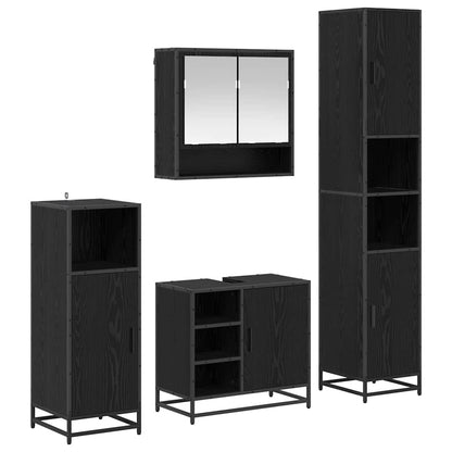Bathroom Furniture Set with Shelf Wall-mounted 4 pcs Black oak