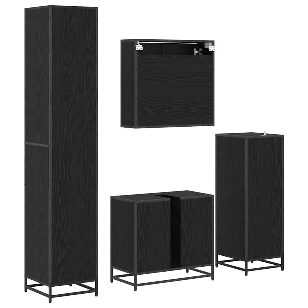 Bathroom Furniture Set with Shelf Wall-mounted 4 pcs Black oak