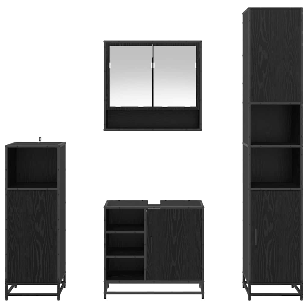 Bathroom Furniture Set with Shelf Wall-mounted 4 pcs Black oak