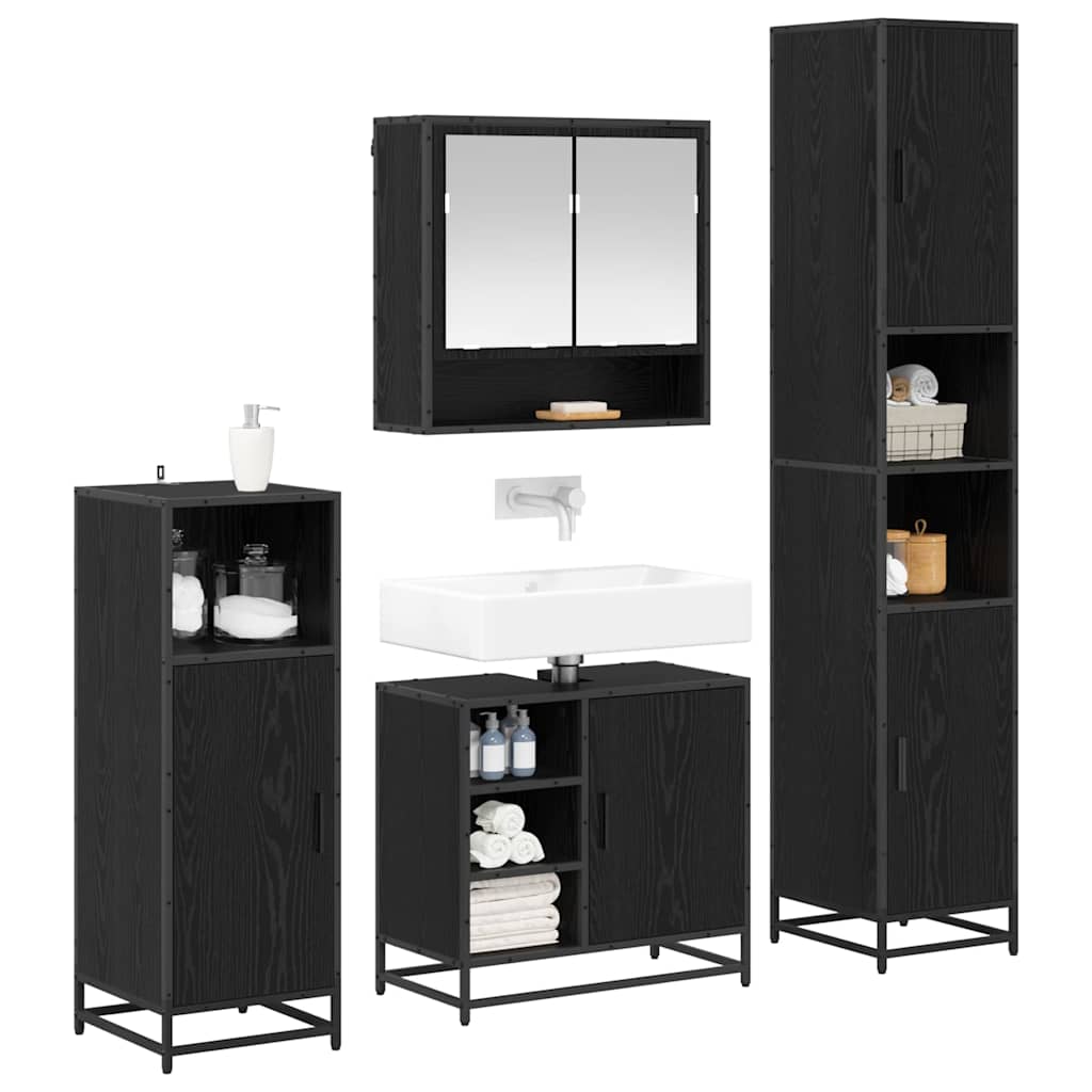 Bathroom Furniture Set with Shelf Wall-mounted 4 pcs Black oak