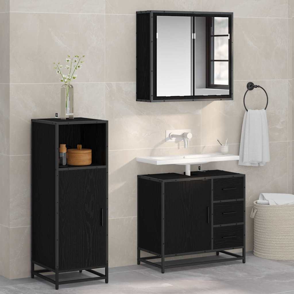 Bathroom Furniture Set 3 pcs Black Oak Engineered Wood