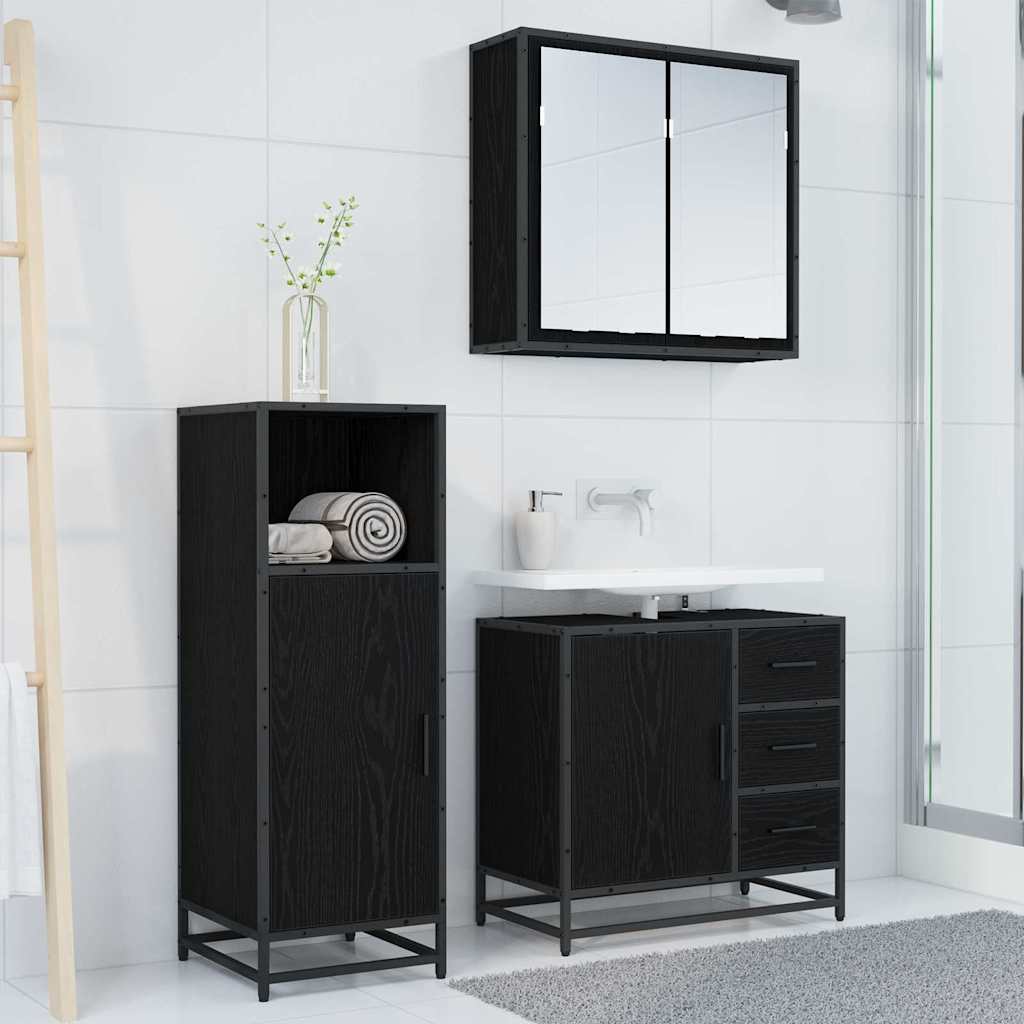 Bathroom Furniture Set 3 pcs Black Oak Engineered Wood