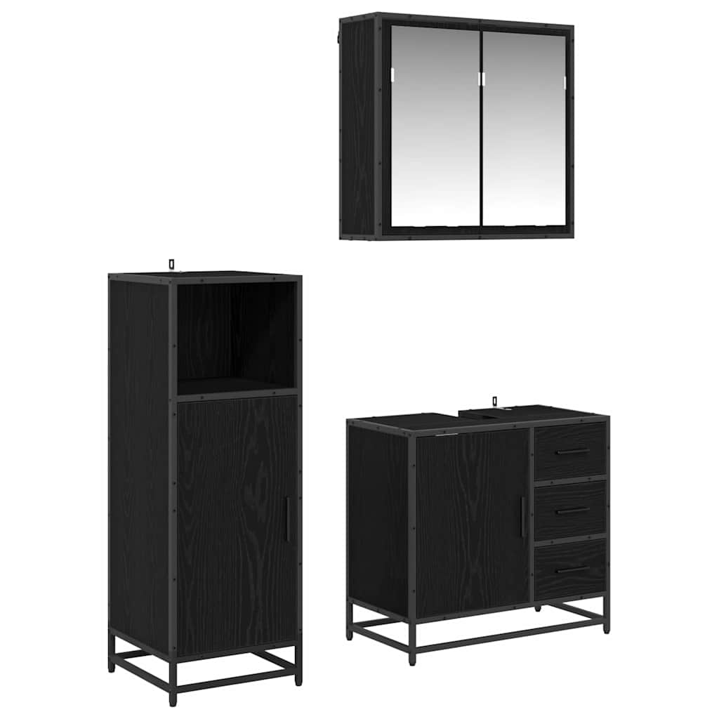 Bathroom Furniture Set 3 pcs Black Oak Engineered Wood
