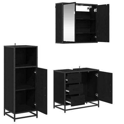Bathroom Furniture Set 3 pcs Black Oak Engineered Wood