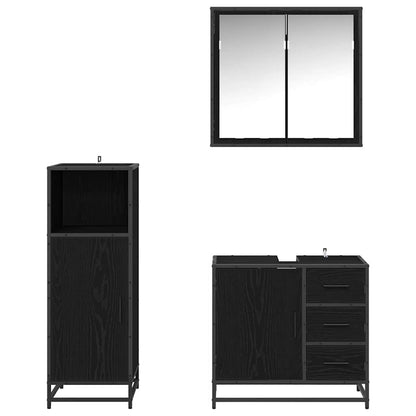 Bathroom Furniture Set 3 pcs Black Oak Engineered Wood