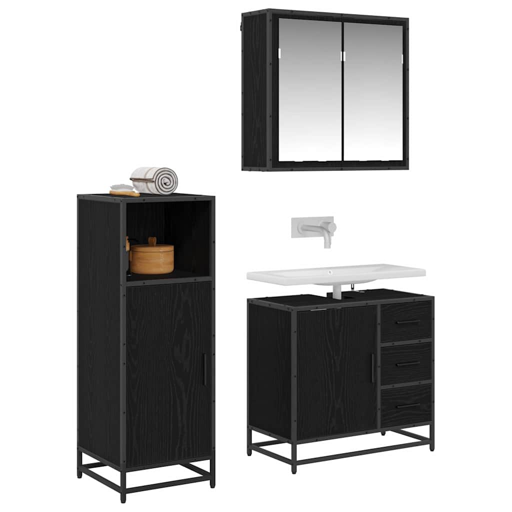 Bathroom Furniture Set 3 pcs Black Oak Engineered Wood