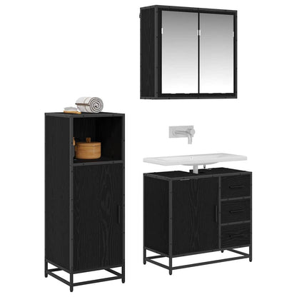 Bathroom Furniture Set 3 pcs Black Oak Engineered Wood