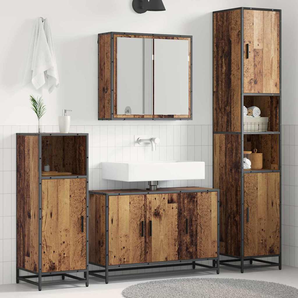 Bathroom Furniture Set with Door 3 pcs Old Wood Engineered Wood