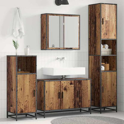 Bathroom Furniture Set with Door 3 pcs Old Wood Engineered Wood