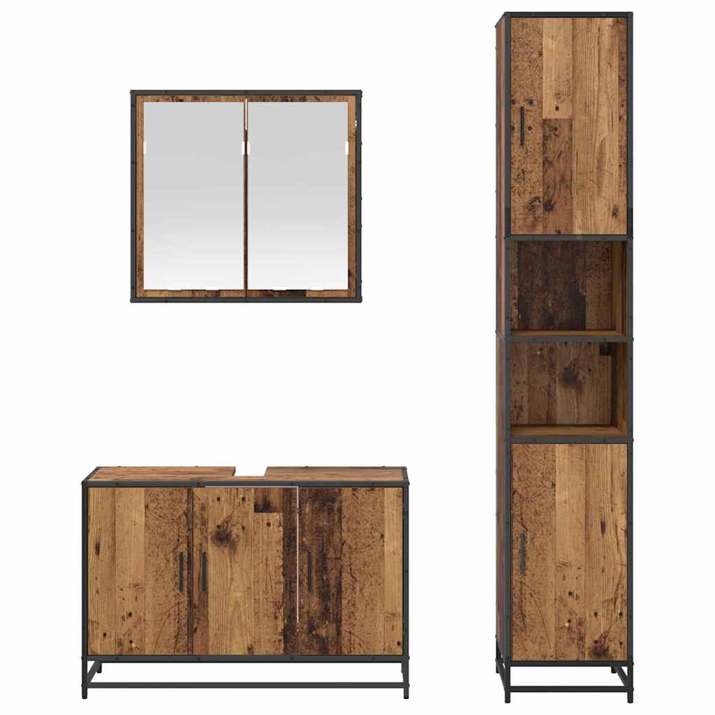 Bathroom Furniture Set with Door 3 pcs Old Wood Engineered Wood