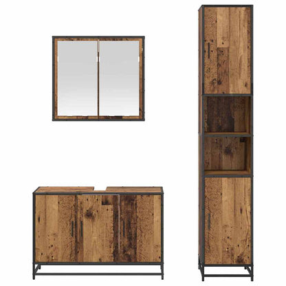 Bathroom Furniture Set with Door 3 pcs Old Wood Engineered Wood