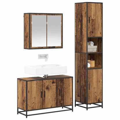 Bathroom Furniture Set with Door 3 pcs Old Wood Engineered Wood