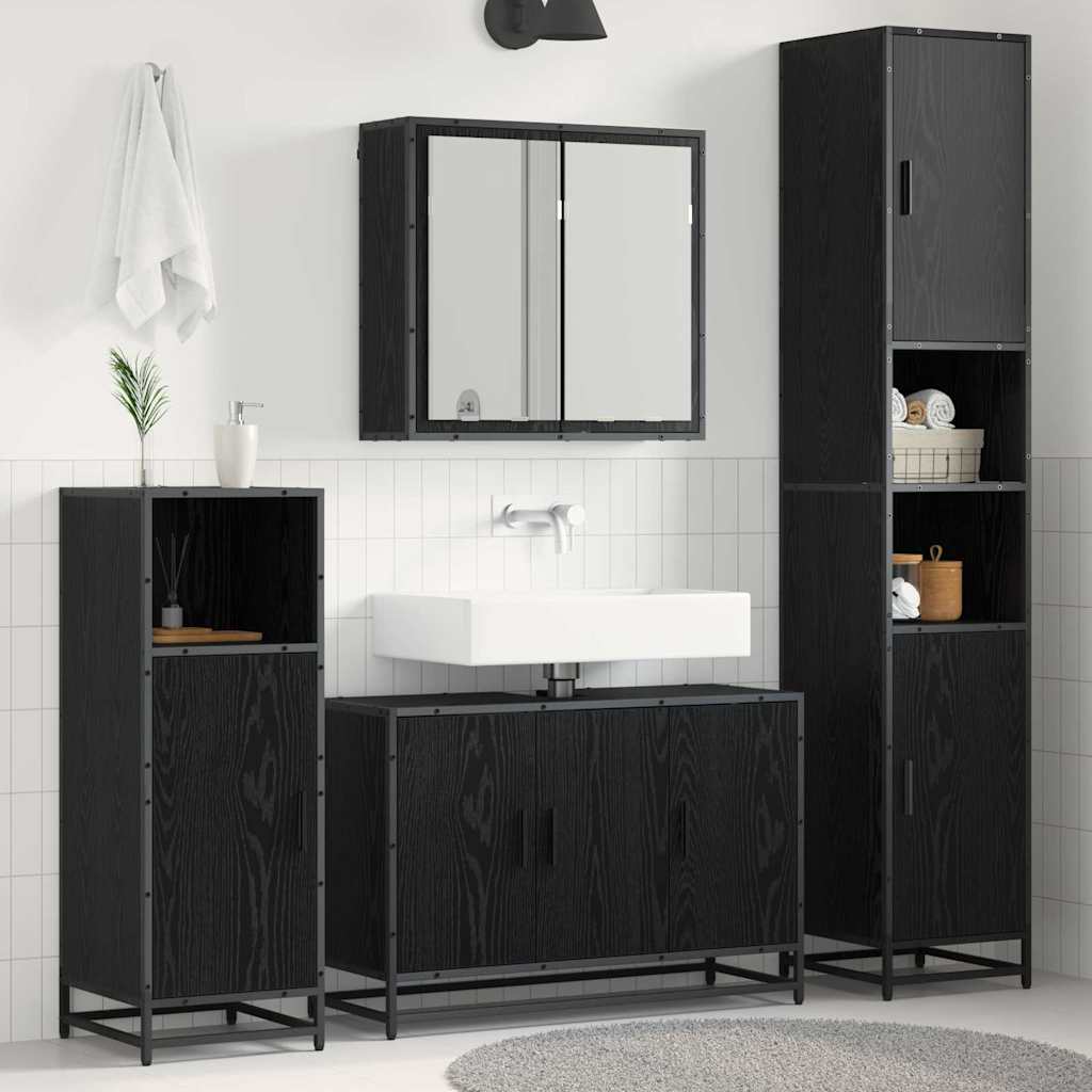 Bathroom Furniture Set 3 pcs Black Oak Engineered Wood