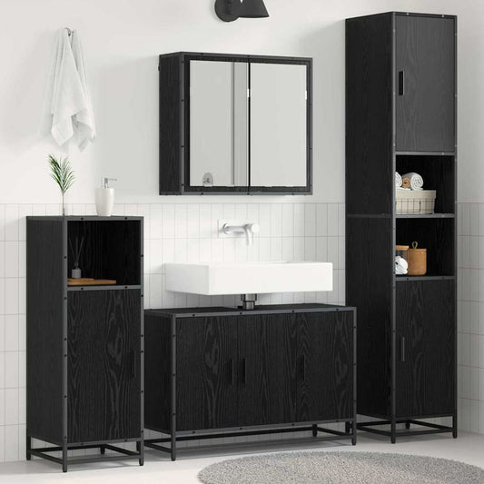 Bathroom Furniture Set 3 pcs Black Oak Engineered Wood