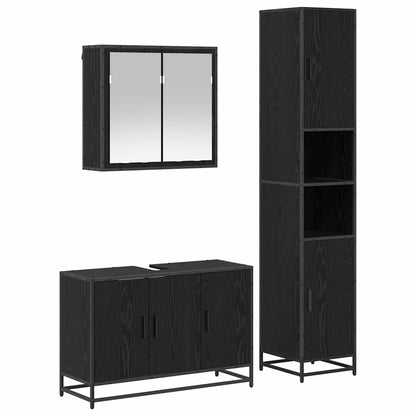 Bathroom Furniture Set 3 pcs Black Oak Engineered Wood