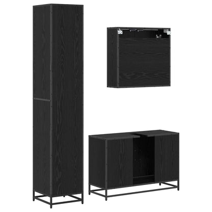 Bathroom Furniture Set 3 pcs Black Oak Engineered Wood