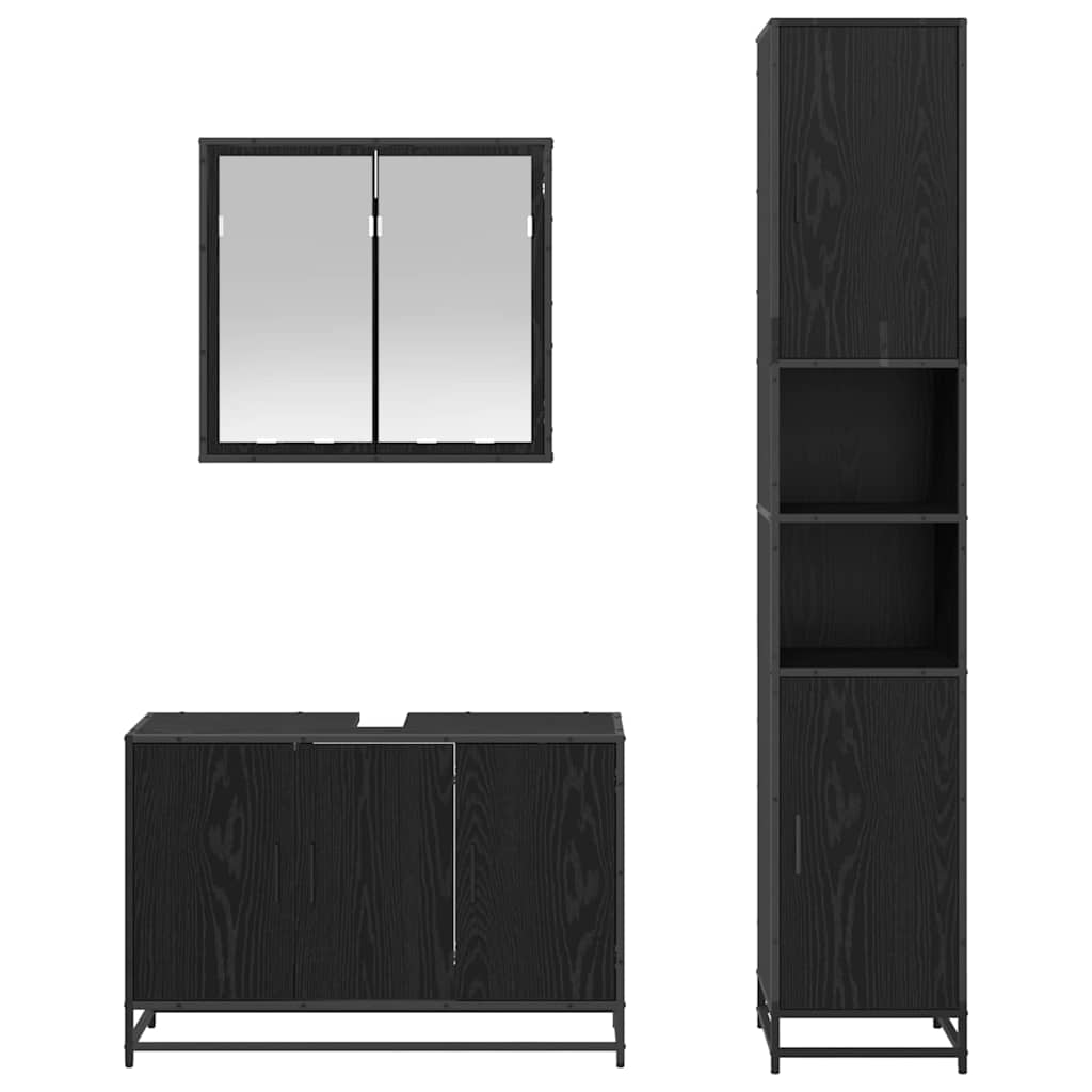 Bathroom Furniture Set 3 pcs Black Oak Engineered Wood