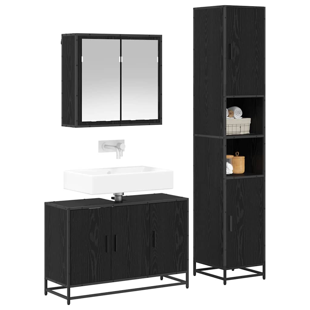 Bathroom Furniture Set 3 pcs Black Oak Engineered Wood