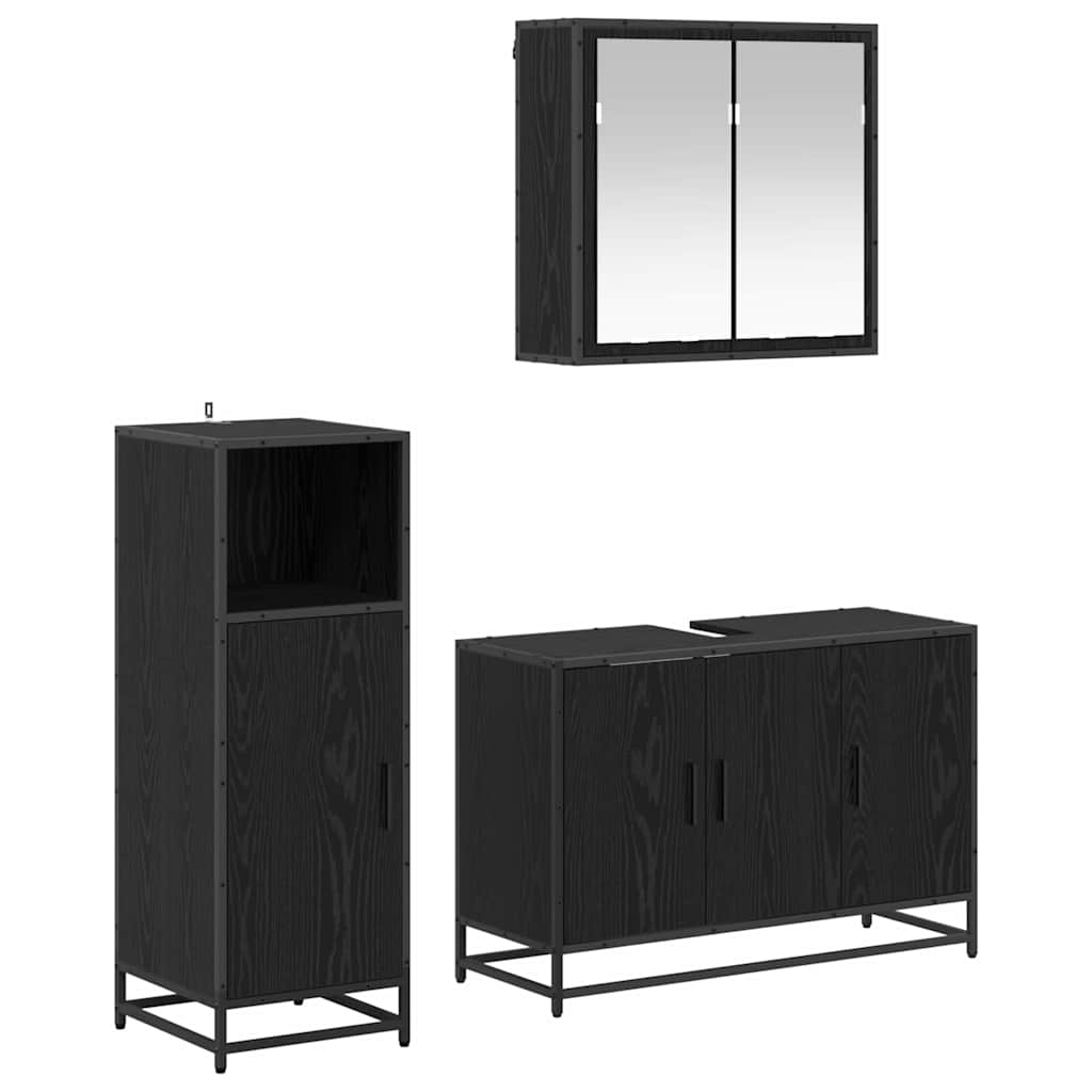 Bathroom Furniture Set 3 pcs Black oak Engineered wood
