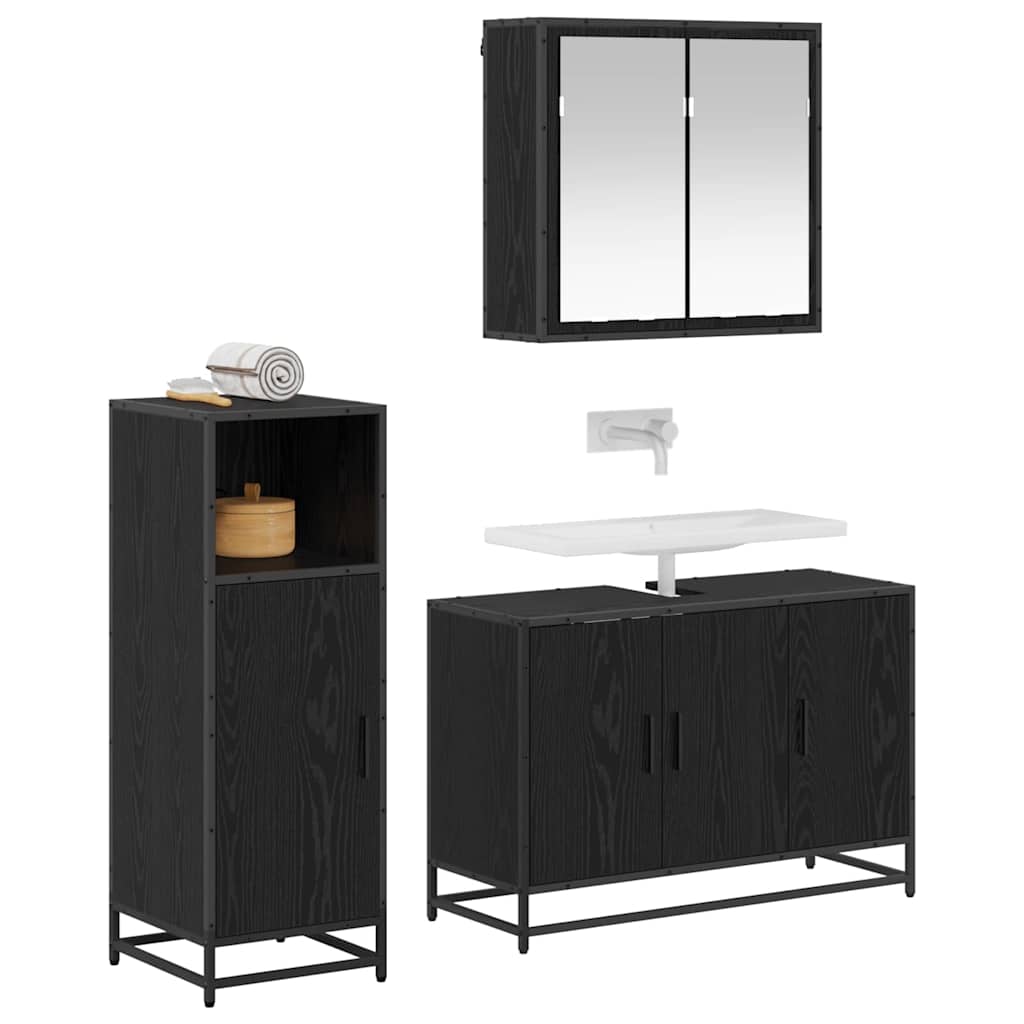 Bathroom Furniture Set 3 pcs Black oak Engineered wood