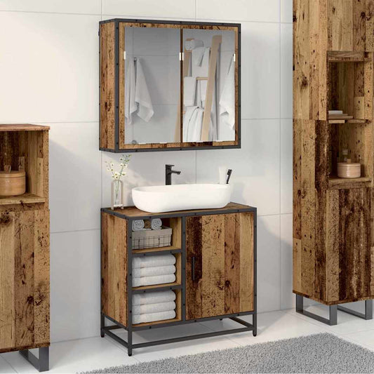 Bathroom Furniture Set with Door 2 pcs Old wood Engineered wood