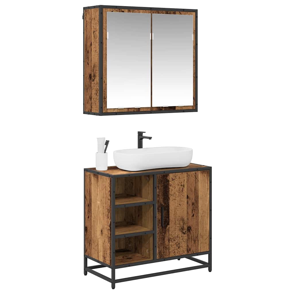 Bathroom Furniture Set with Door 2 pcs Old wood Engineered wood