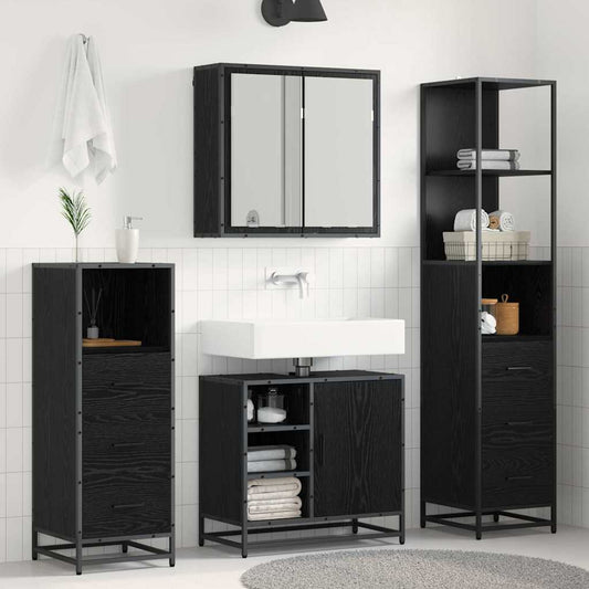 Bathroom Furniture Set 3 pcs Black oak Engineered wood