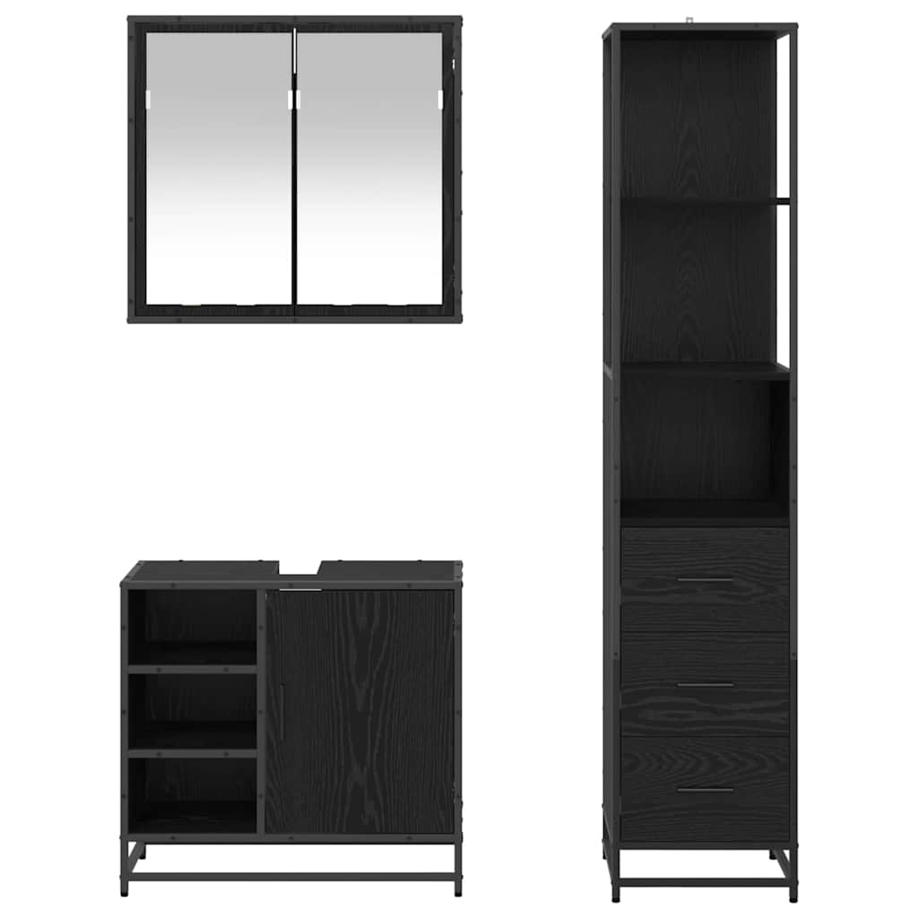 Bathroom Furniture Set 3 pcs Black oak Engineered wood