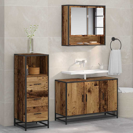 Bathroom Furniture Set with Door 3 pcs Old wood Engineered wood