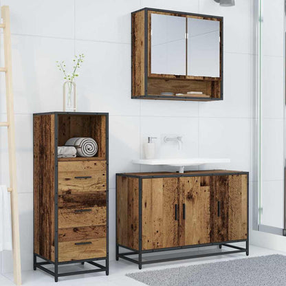 Bathroom Furniture Set with Door 3 pcs Old wood Engineered wood