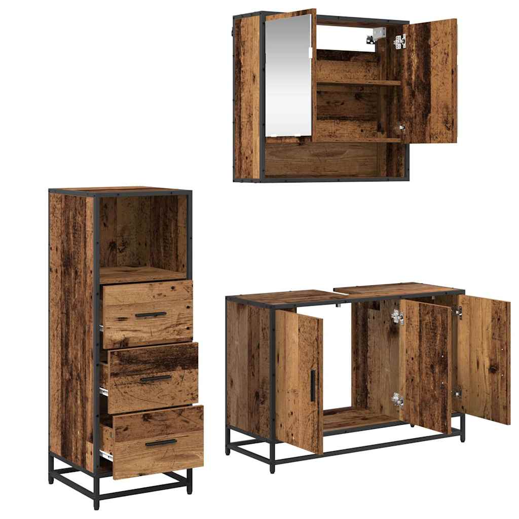 Bathroom Furniture Set with Door 3 pcs Old wood Engineered wood