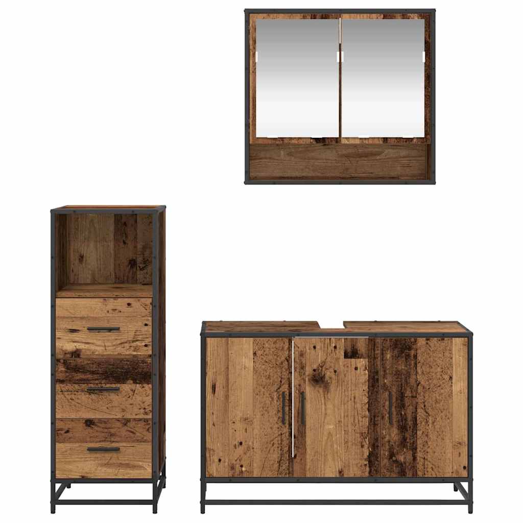 Bathroom Furniture Set with Door 3 pcs Old wood Engineered wood