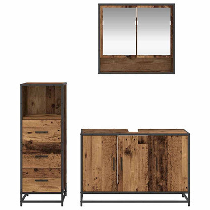 Bathroom Furniture Set with Door 3 pcs Old wood Engineered wood