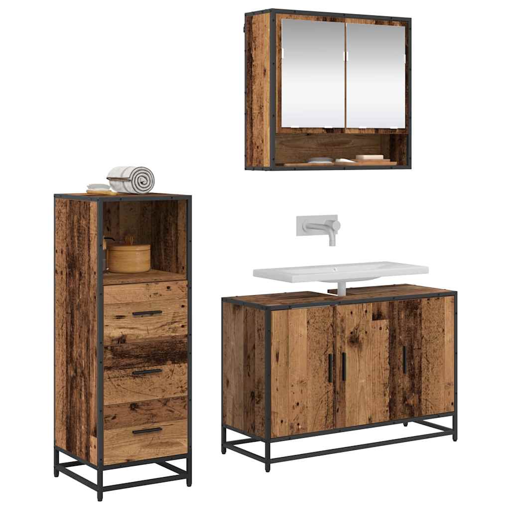 Bathroom Furniture Set with Door 3 pcs Old wood Engineered wood
