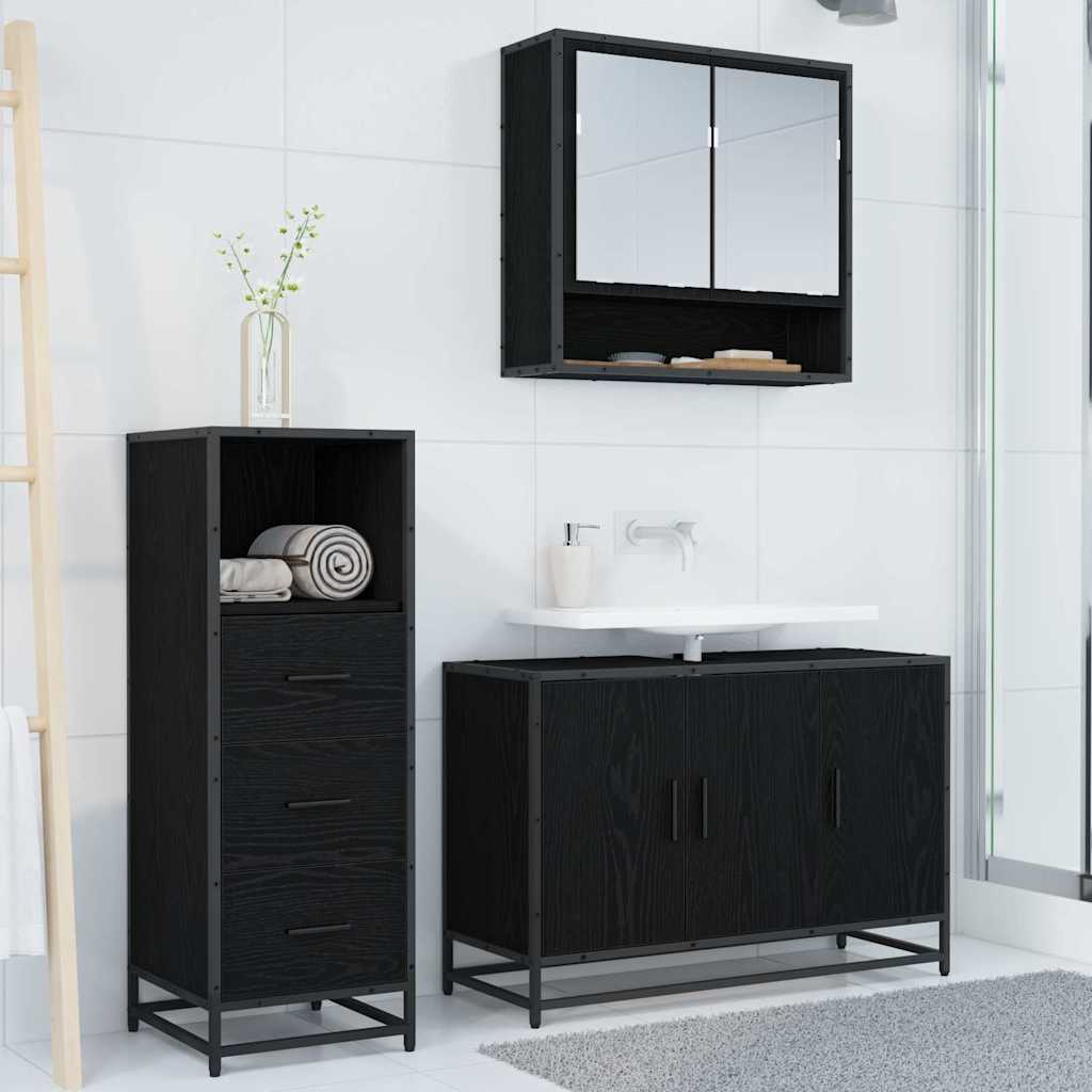 Bathroom Furniture Set 3 pcs Black oak Engineered wood