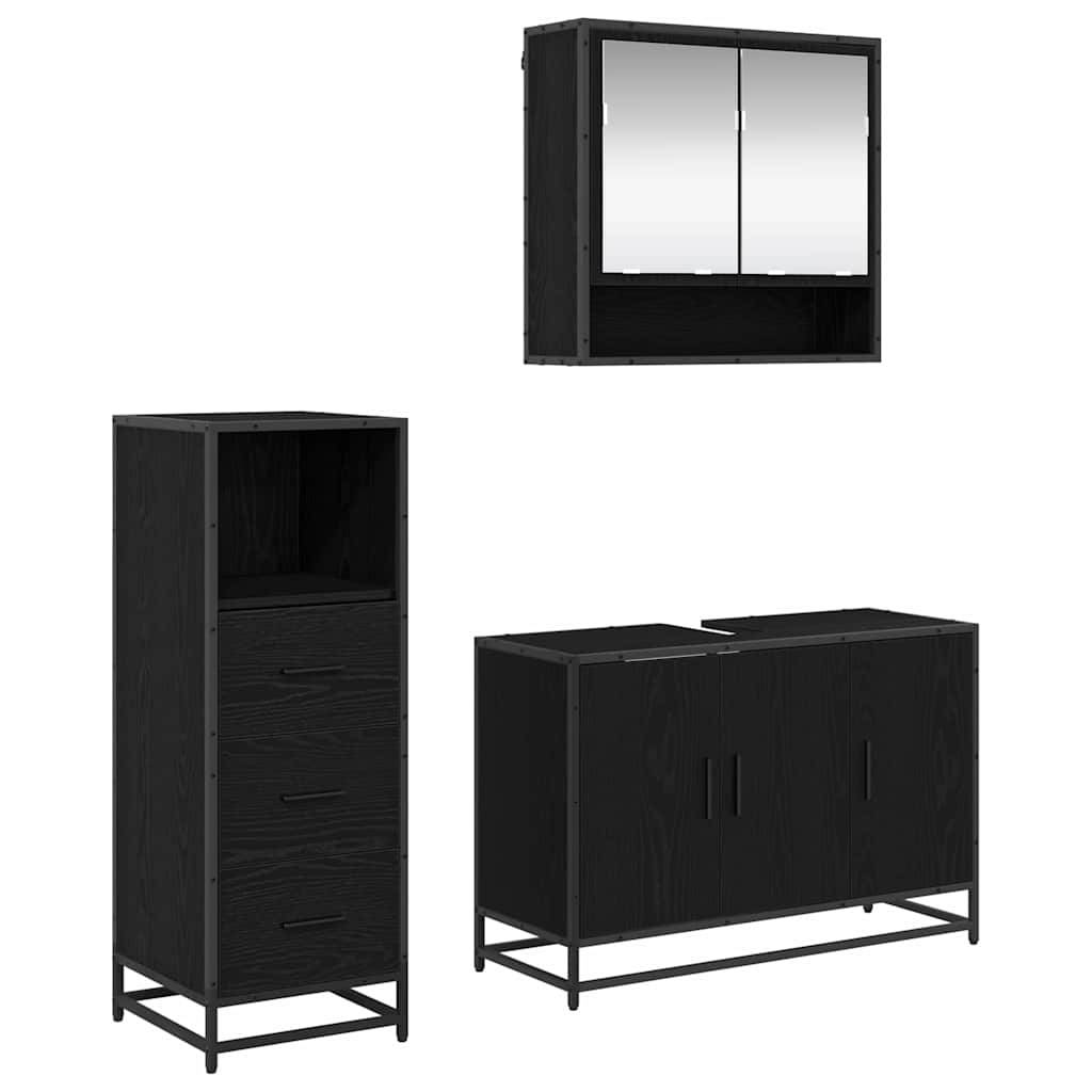 Bathroom Furniture Set 3 pcs Black oak Engineered wood