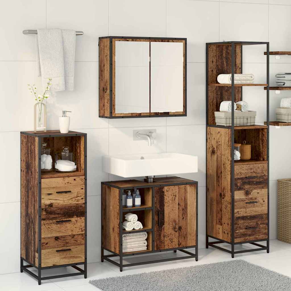 Bathroom Furniture Set with Door 4 pcs Old wood Engineered wood