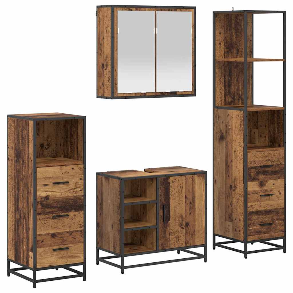 Bathroom Furniture Set with Door 4 pcs Old wood Engineered wood
