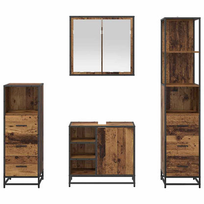 Bathroom Furniture Set with Door 4 pcs Old wood Engineered wood